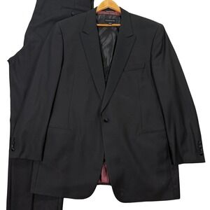 Jack Victor Mens 50XL Tuxedo Suit Black 3-Piece Silk Vest Super 100s Wool 44x32
